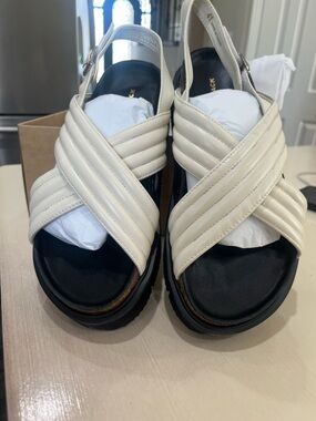 White Crisscross Slingback Platform Sandals